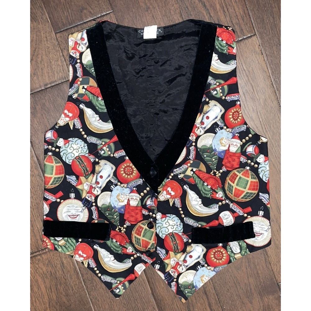 Castle‎ Rock Sports Wear Vintage 80s 90s Christmas Ornament Vest Sz M